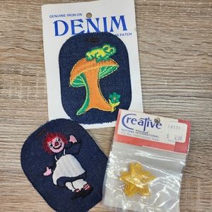 VINTAGE 3 Piece Mushroom Frog Patch Raggedy Ann Star Patches
